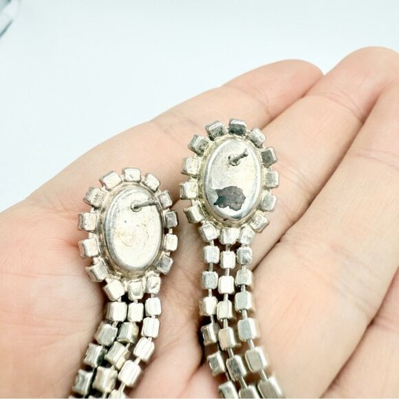 Vintage Faux Pearls Crystal RhinestonesDangle Earrings - Picture 5 of 6